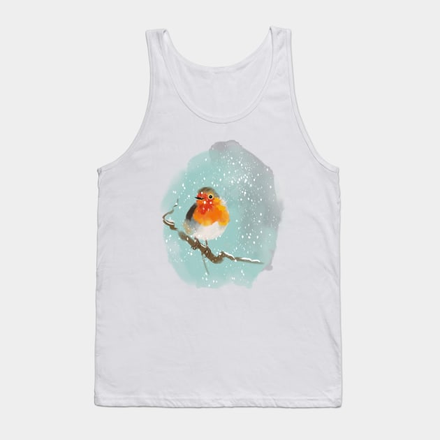 Robin on a tree branch in the snow Tank Top by Orangerinka